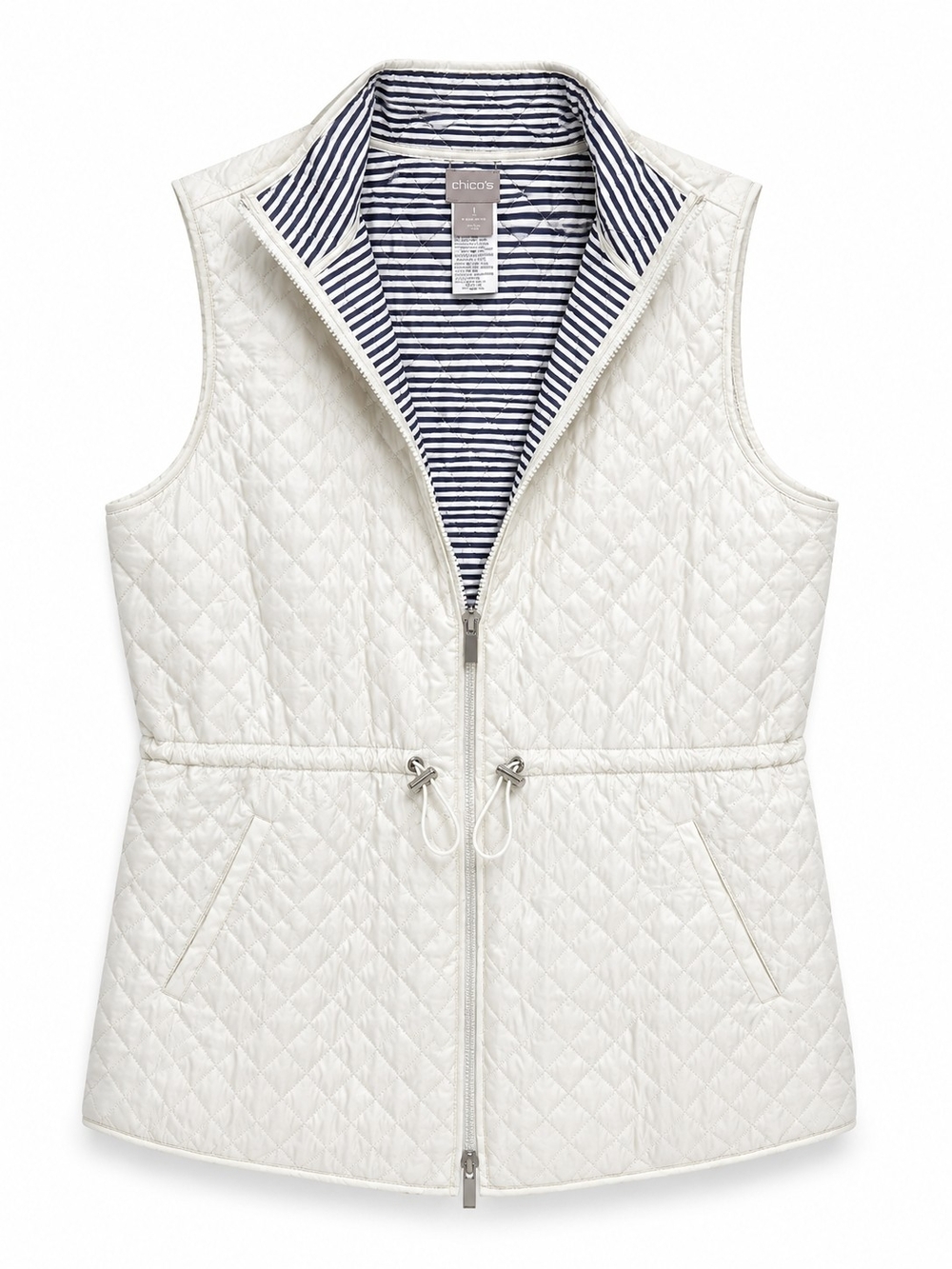 Chico's White Quilted Zip-Front Vest Size 8/10